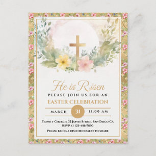 Cartão Postal De Festividades Ele Ressuscitou Água-Forte Floral Páscoa, Religios