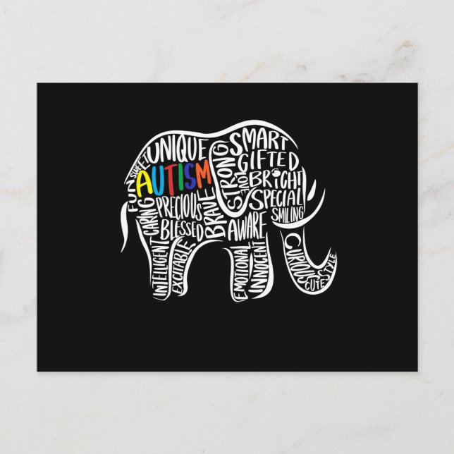 Cartão Postal De Festividades Elefante de Consciência Autismo (Frente)