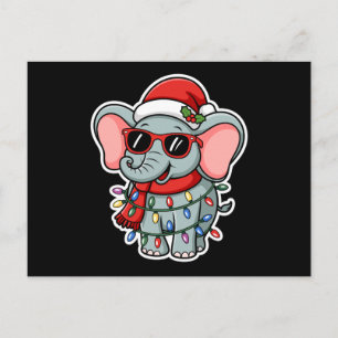 Cartão Postal De Festividades Elefante de Natal com Óculos de Sol e Chapéu de Pa