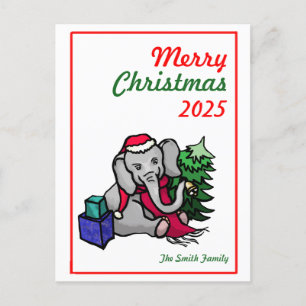 Cartão Postal De Festividades Elefante de Natal Personalizado