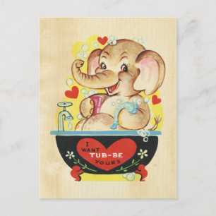 Cartão Postal De Festividades Elefante dia de os namorados Criança Animal Retro 