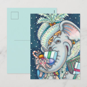 CARTÃO POSTAL DE FESTIVIDADES ELEFANTE DO NATAL, TRISTE DE PRESENTES E BOA CADEI