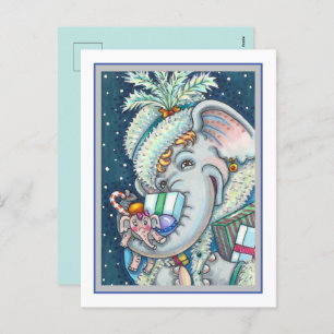 CARTÃO POSTAL DE FESTIVIDADES ELEFANTE DO NATAL, TRISTE DE PRESENTES E BOA CADEI