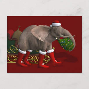 Cartão Postal De Festividades Elefante Doce do Papai Noel