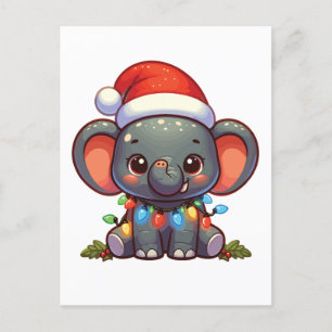 Cartão Postal De Festividades Elefante Feliz Natal Animais de inverno Elefantes