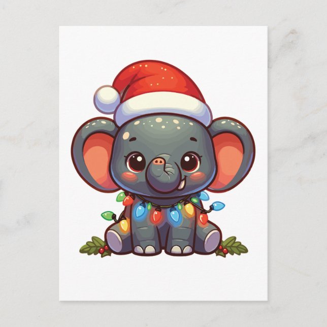 Cartão Postal De Festividades Elefante Feliz Natal Animais de inverno Elefantes (Frente)