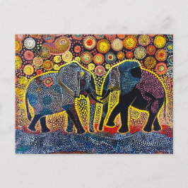 Cartão Postal De Festividades Elefantes africanos com pintura de padrões tribais