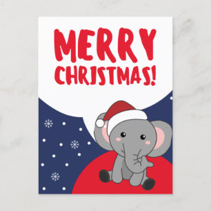 Cartão Postal De Festividades Elefantes de Natal - Neve de inverno Elefantes