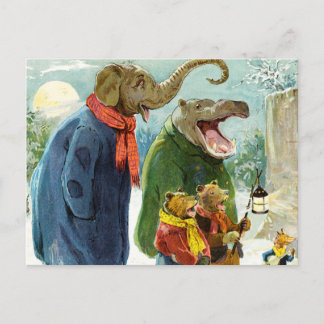 Cartão Postal De Festividades Elefantes Hippopotamus & Natal Caroling dos ursos