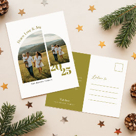 Cartão Postal De Festividades Elegant Arch Geometric Family Two Photo Christmas