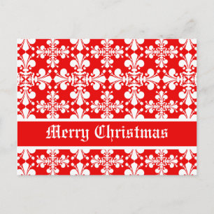 Cartão Postal De Festividades Elegant fleur de lys damask Christmas