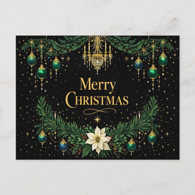 Cartão Postal De Festividades Elegant Gold Art Deco Chandelier Christmas  (Frente)