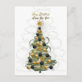Cartão Postal De Festividades Elegant Gold Christmas tree  Holiday postcard 