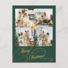Cartão Postal De Festividades Elegant Green & Gold Merry Christmas Photo -