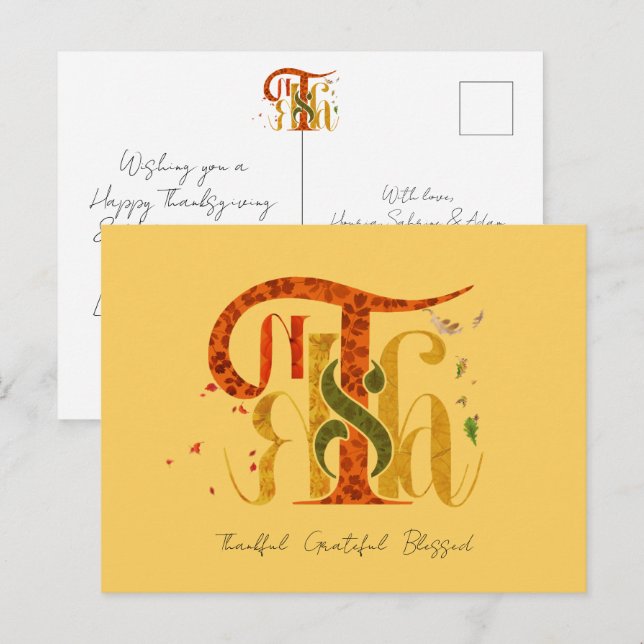 Cartão Postal De Festividades Elegant Manuscript Thanks Autumn Fall Foliage (Frente/Verso)