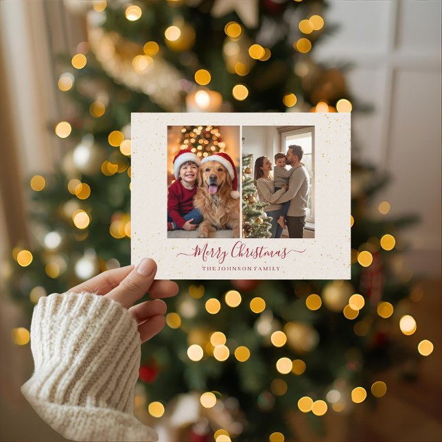 Cartão Postal De Festividades Elegant Marble 2 Photo Christmas Card (Criador carregado)