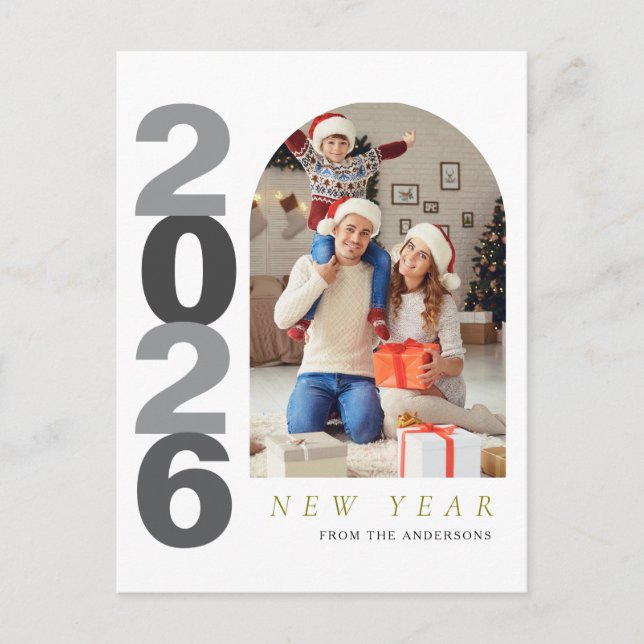 Cartão Postal De Festividades Elegant Minimalist Happy New Year Family Photo (Frente)