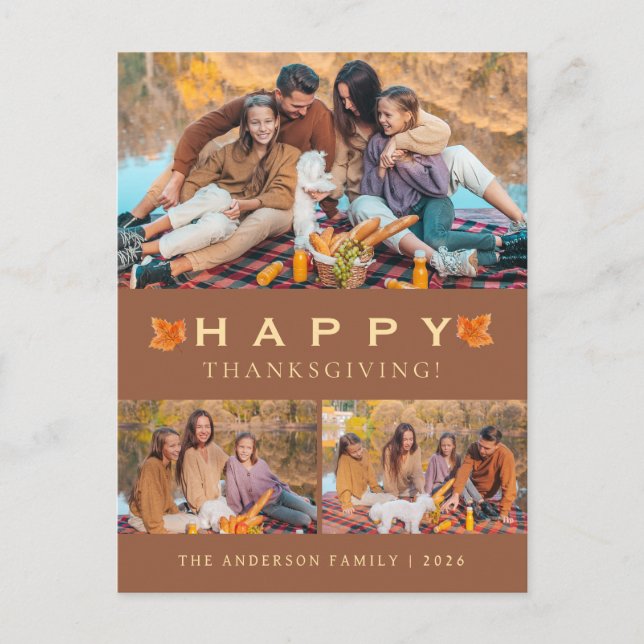 Cartão Postal De Festividades Elegant Modern Happy Thanksgiving Autumn 3 Photo (Frente)