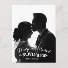 Cartão Postal De Festividades Elegant Modern Minimalist Black And White Newlywed