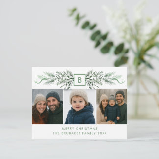 Cartão Postal De Festividades Elegant Modern Monogram Budget 3 Photo Christmas