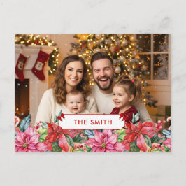 Cartão Postal De Festividades Elegant Poinsettia Floral Border Custom Photo 