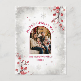 Cartão Postal De Festividades Elegant Red Berries Family Photo Christmas 