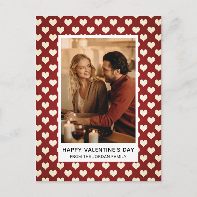 Cartão Postal De Festividades Elegant Red Hearts Happy Valentine's Day 1 Photo (Frente)