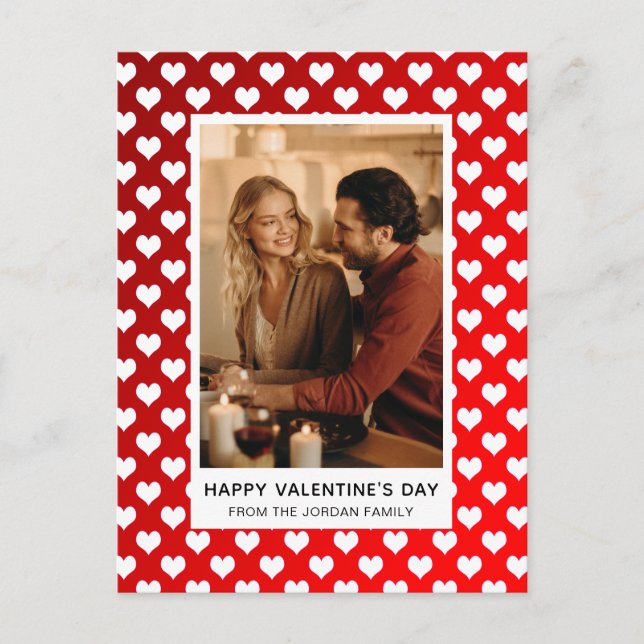 Cartão Postal De Festividades Elegant Red Hearts Happy Valentine's Day 1 Photo (Frente)