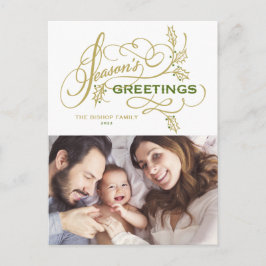 Cartão Postal De Festividades Elegant Season's Saudações Flourish Family Photo