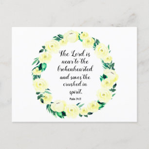 Cartão Postal De Festividades Elegant Watercolor floral reef Psalm 34:18