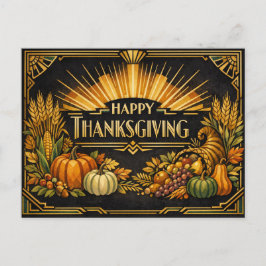 Cartão Postal De Festividades Elegante Ação de Graças Harvest Art Déco Preto Dou