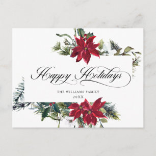 Cartão Postal De Festividades Elegante Aquarela Poinsettia Saudação de Natal