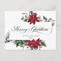Elegante Aquarela Poinsettia Saudação de Natal