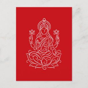 Cartão Postal De Festividades Elegante Arte da Deusa Lakshmi em Lotus