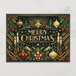 Cartão Postal De Festividades Elegante Arte Deco Natalino em Dourado