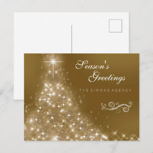 Cartão Postal De Festividades Elegante Árvore de Natal de Ouro Corporativo Empre