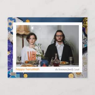 Cartão Postal De Festividades Elegante Azul Feliz Hanukkah Família 1 Foto