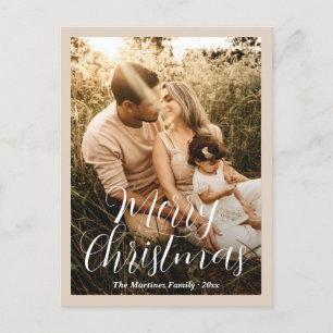 Cartão Postal De Festividades Elegante Beige Neutral Foto Moderna Natal