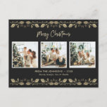 Cartão Postal De Festividades Elegante Black Photo Collage Feliz Natal<br><div class="desc">Imagens em preto e ouro,  marcadas à mão,  Cartões postais de Natal Feliz,  com colagem fotográfica e holly em fundo preto. Personalize facilmente este cartão postal de Natal fotográfico com as suas imagens e nomes favoritos. O fundo pode ser personalizado a qualquer cor.</div>