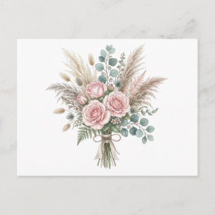 Cartão Postal De Festividades Elegante Buquê Floral Boho Rosa Bege Rosa Casament