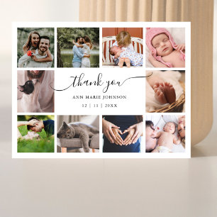 Cartão Postal De Festividades Elegante Colagem de 10 Fotos Obrigado Baby Shower