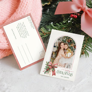 Cartão Postal De Festividades Elegante Coquete Laço Feliz Natal Arco Foto