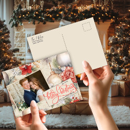 Cartão Postal De Festividades Elegante da Primeira Foto de Natal de Newlyweds