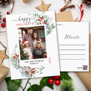 Cartão Postal De Festividades Elegante de Aquarela Verde