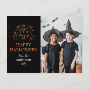Cartão Postal De Festividades Elegante Dia das Bruxas Espantoso Família Uma Foto