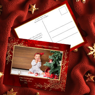 Cartão Postal De Festividades Elegante Dourada Linha Desenhada Foto Botânica de 