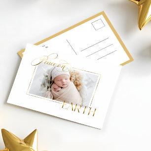 Cartão Postal De Festividades Elegante Dourada Peace on Earth Photo