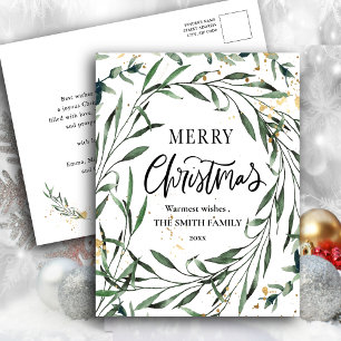 Cartão Postal De Festividades Elegante Dourado Confetti Pine Foliage - Script Gr