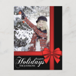 Cartão Postal De Festividades Elegante Embrulho de Natal com Laço Preto Vermelho