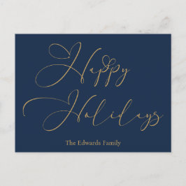 Cartão Postal De Festividades Elegante Feliz Feriados Dourados Coração de Caligr